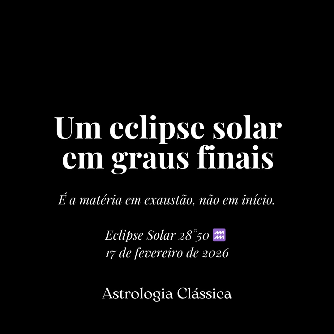 Um eclipse nos graus finais (28°) não anuncia algo novo surgindo do nada.
Na tradição, os graus finais falam de assuntos já levados ao limite.

Eles indicam: temas já esgotados, questões que retornam porque não foram resolvidas, tentativas finais antes de um encerramento ou ruptura, decisões tomadas sob pressão de tempo, não por maturidade

Ou seja:
👉 não é o nascimento de uma pauta inédita, mas a retomada de algo que já causou desgaste — e que insiste em voltar enquanto não encontra um desfecho adequado.

Quer uma pitadinha a mais? Este eclipse ocorre na casa XI [congresso, senado] no comando de Saturno a 0° de Áries sem aspectos.